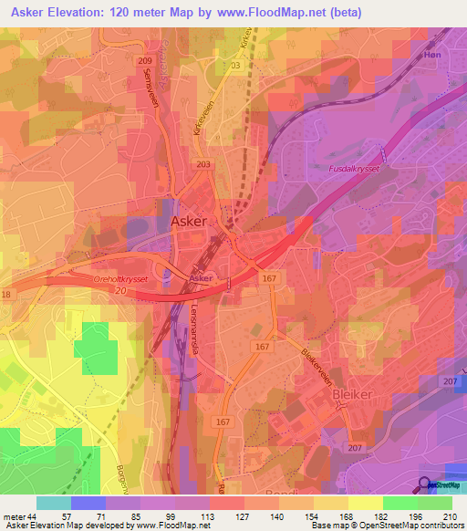 Asker,Norway Elevation Map