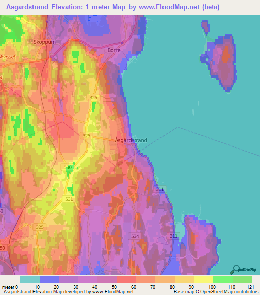 Asgardstrand,Norway Elevation Map