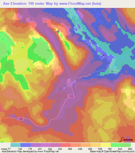 Elevation of Ase,Norway Elevation Map, Topography, Contour