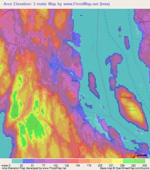 Aros,Norway Elevation Map