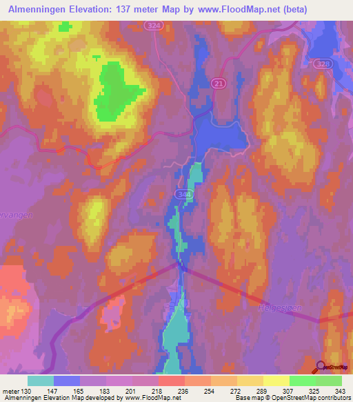 Almenningen,Norway Elevation Map