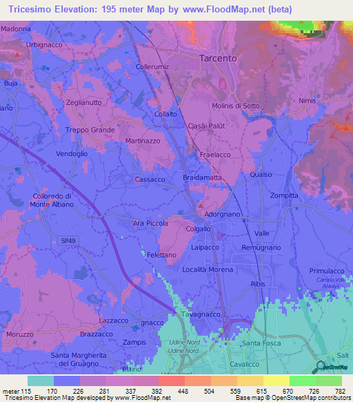 Tricesimo,Italy Elevation Map