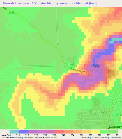 Dirsekli,Turkey Elevation Map