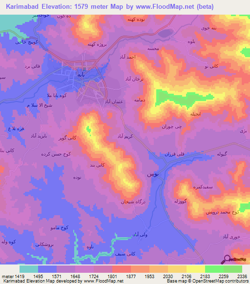 Karimabad,Iran Elevation Map