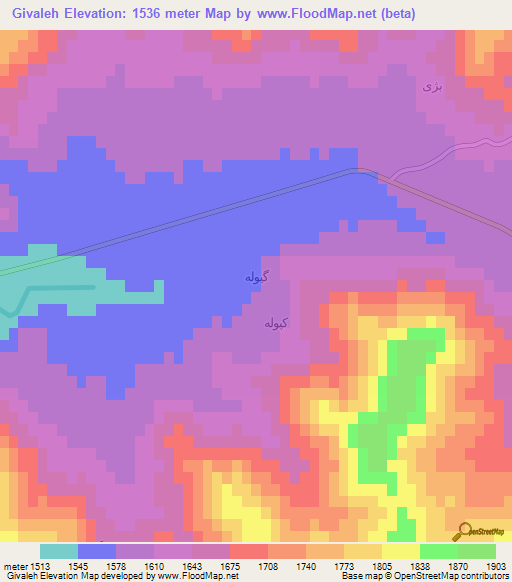 Givaleh,Iran Elevation Map