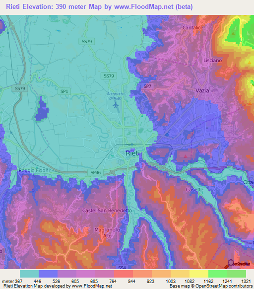 Rieti,Italy Elevation Map