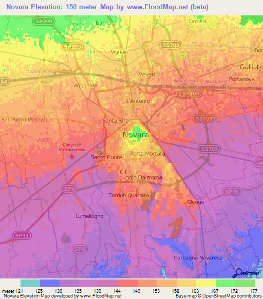 Novara,Italy Elevation Map