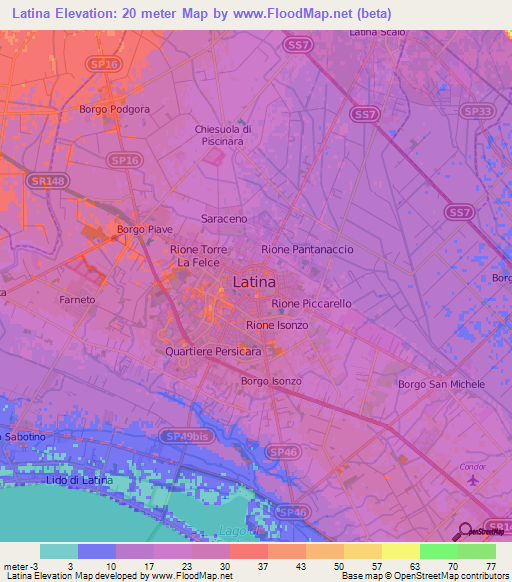 Latina,Italy Elevation Map