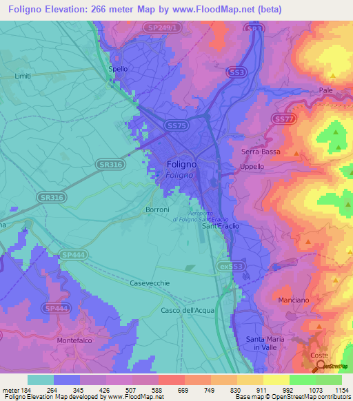 Foligno,Italy Elevation Map