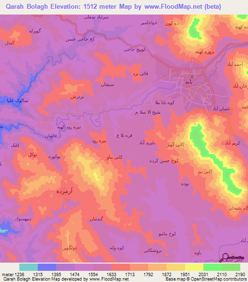 Qarah Bolagh,Iran Elevation Map