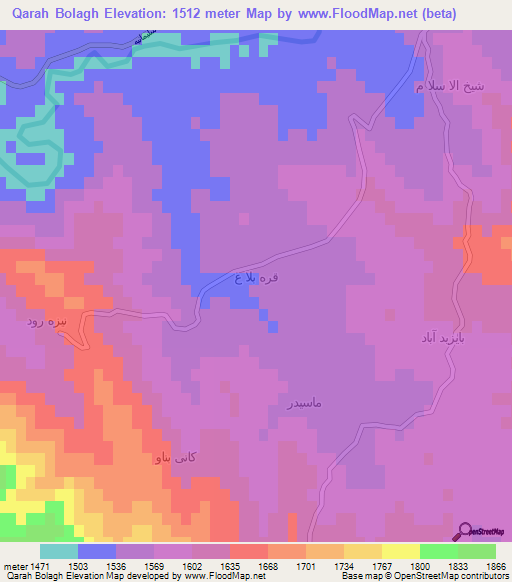 Qarah Bolagh,Iran Elevation Map