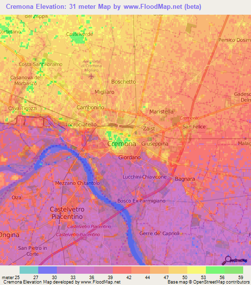 Cremona,Italy Elevation Map