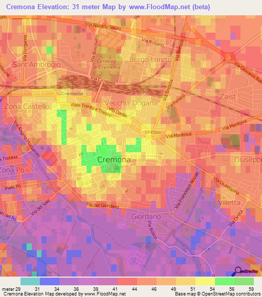 Cremona,Italy Elevation Map