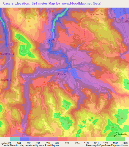 Cascia,Italy Elevation Map