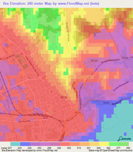 Bra,Italy Elevation Map