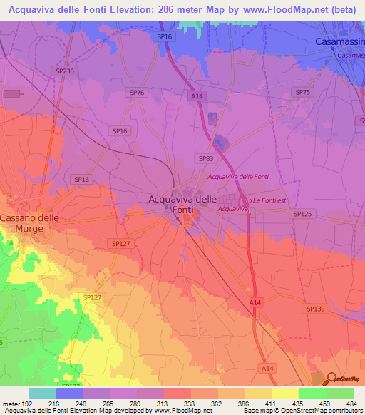 Acquaviva delle Fonti,Italy Elevation Map