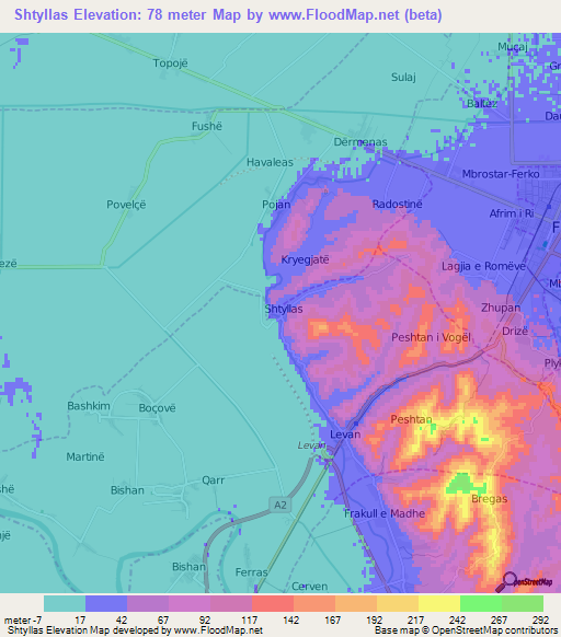 Shtyllas,Albania Elevation Map