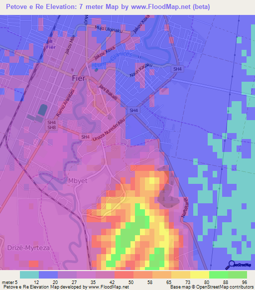 Petove e Re,Albania Elevation Map