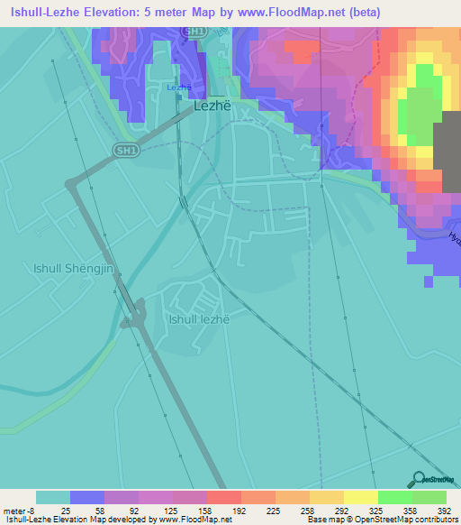 Ishull-Lezhe,Albania Elevation Map