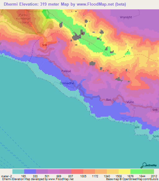 Dhermi,Albania Elevation Map