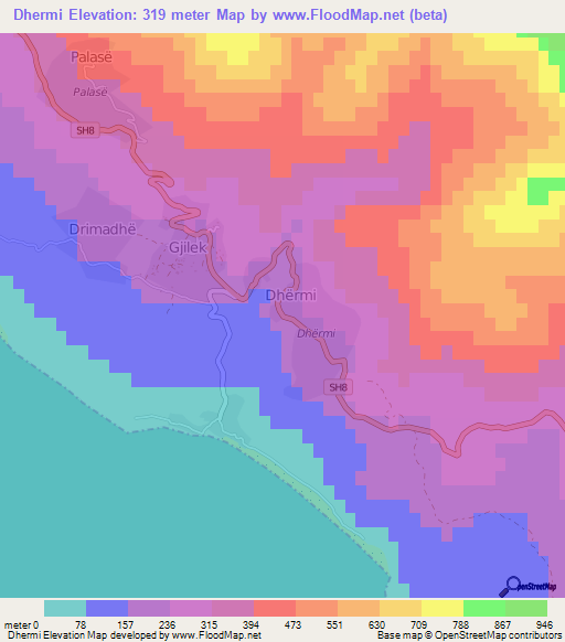 Dhermi,Albania Elevation Map