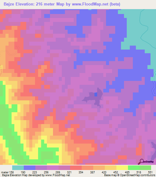 Bajze,Albania Elevation Map
