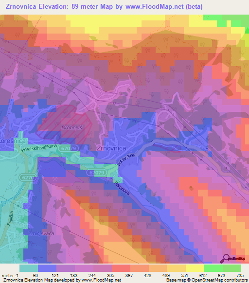 Zrnovnica,Croatia Elevation Map
