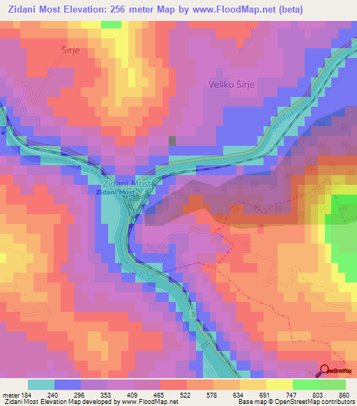 Zidani Most,Slovenia Elevation Map