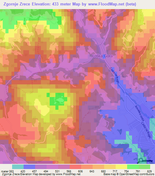Zgornje Zrece,Slovenia Elevation Map