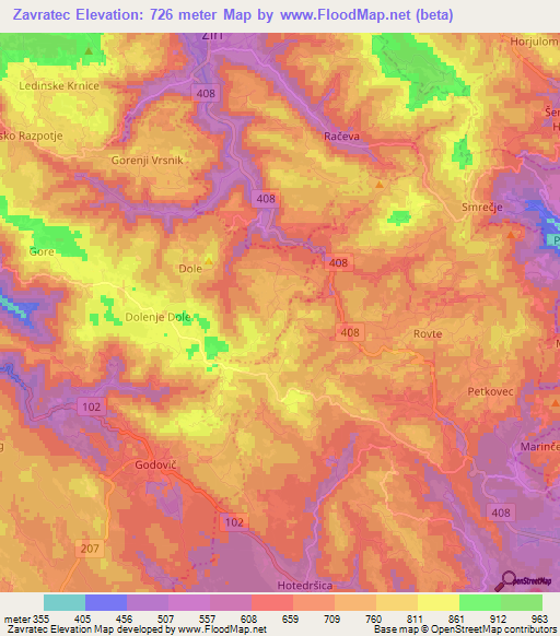 Zavratec,Slovenia Elevation Map