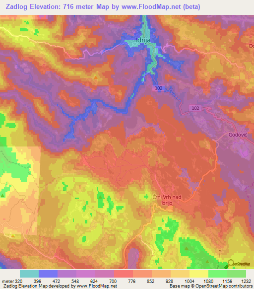 Zadlog,Slovenia Elevation Map