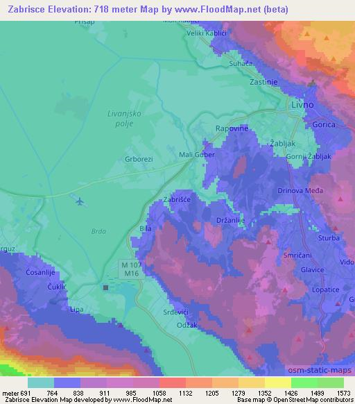 Zabrisce,Bosnia and Herzegovina Elevation Map