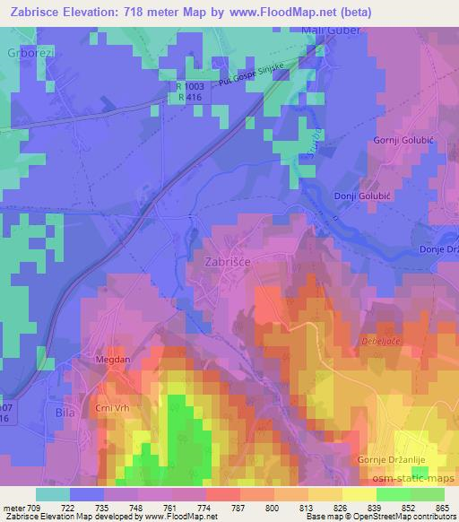 Zabrisce,Bosnia and Herzegovina Elevation Map