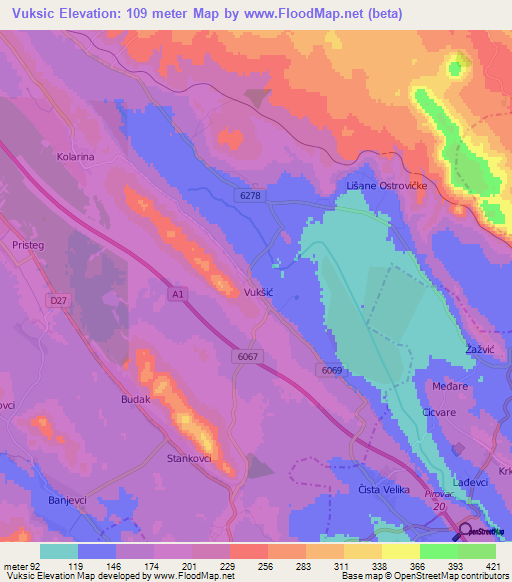 Vuksic,Croatia Elevation Map