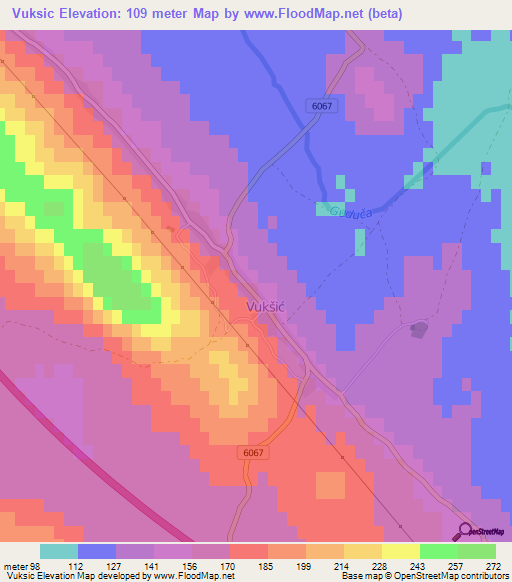 Vuksic,Croatia Elevation Map