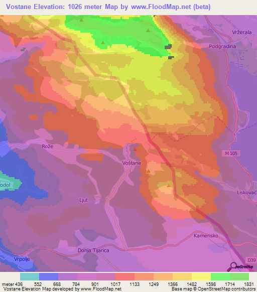Vostane,Croatia Elevation Map