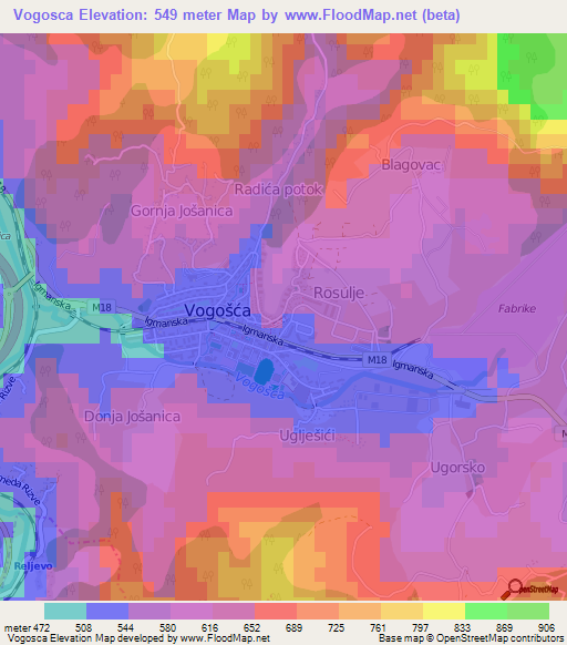 Vogosca,Bosnia and Herzegovina Elevation Map
