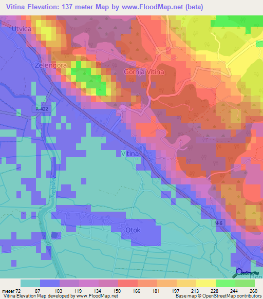 Vitina,Bosnia and Herzegovina Elevation Map