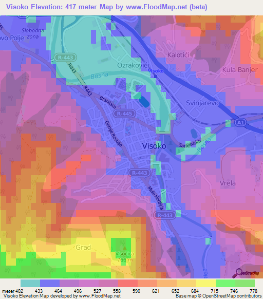 Visoko,Bosnia and Herzegovina Elevation Map