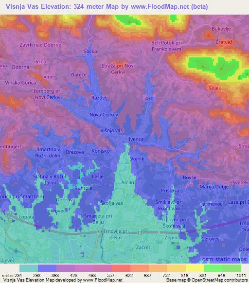Visnja Vas,Slovenia Elevation Map