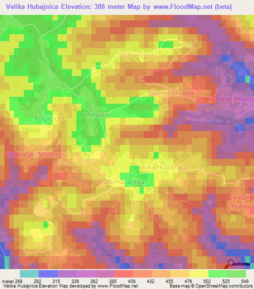 Velika Hubajnica,Slovenia Elevation Map