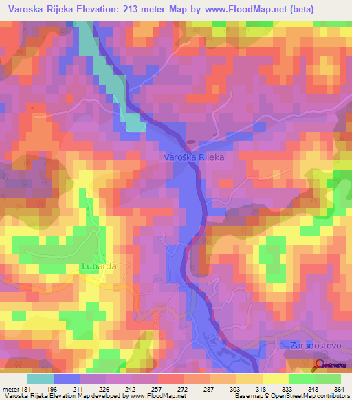 Varoska Rijeka,Bosnia and Herzegovina Elevation Map