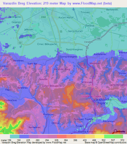 Varazdin Breg,Croatia Elevation Map