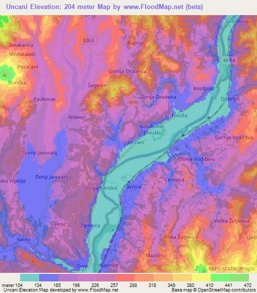 Uncani,Croatia Elevation Map
