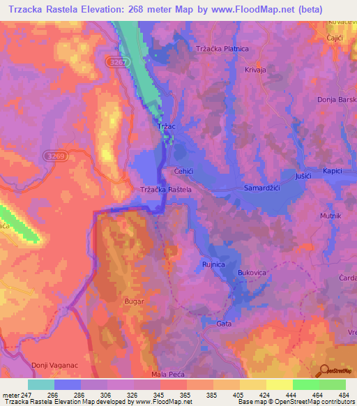 Trzacka Rastela,Bosnia and Herzegovina Elevation Map