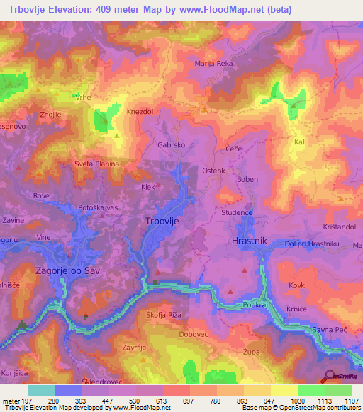 Trbovlje,Slovenia Elevation Map