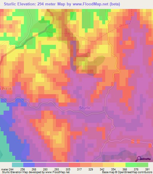 Sturlic,Bosnia and Herzegovina Elevation Map