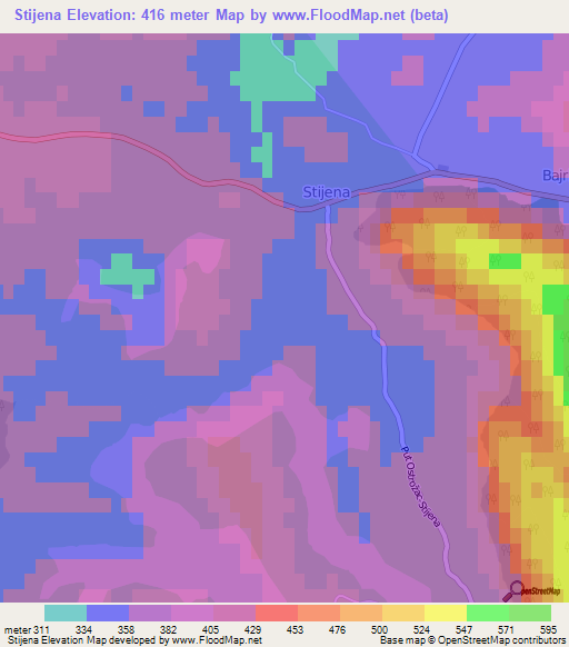 Stijena,Bosnia and Herzegovina Elevation Map