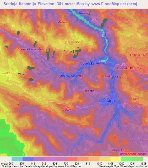 Srednja Kanomlja,Slovenia Elevation Map
