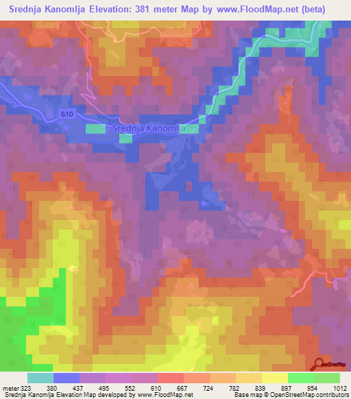 Srednja Kanomlja,Slovenia Elevation Map